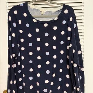 Talbots Dark Blue Polka Dot Long Sleeve Top